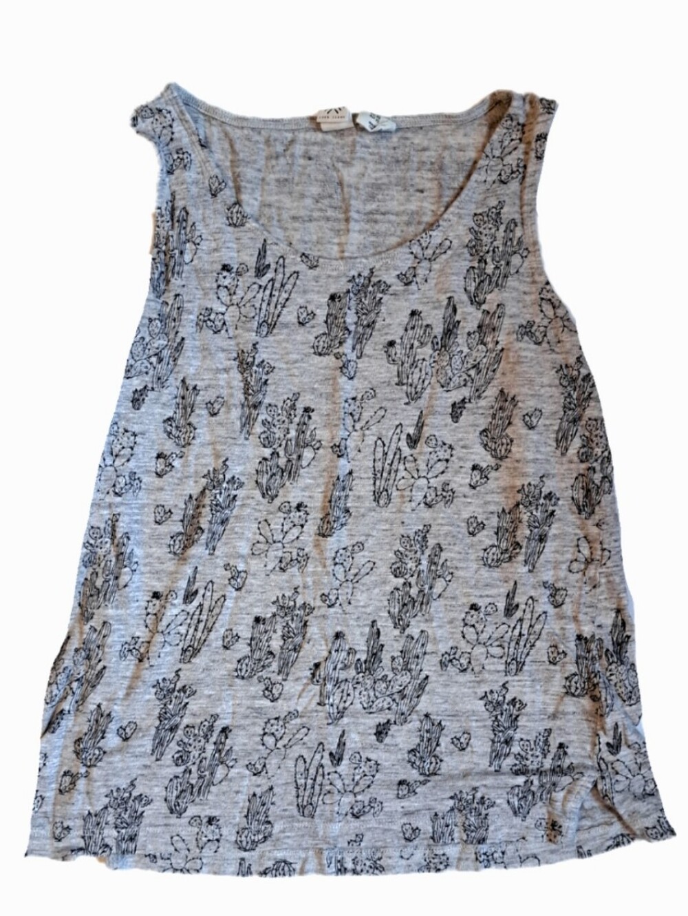 Artisan NY Size XS Gray Linen Cactus Pattern Flowy Tank Top